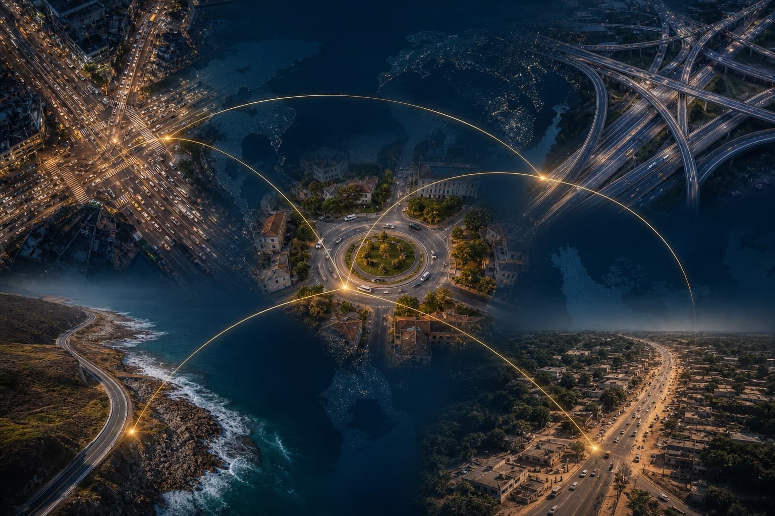 International road networks and varied traffic environments connected across regions